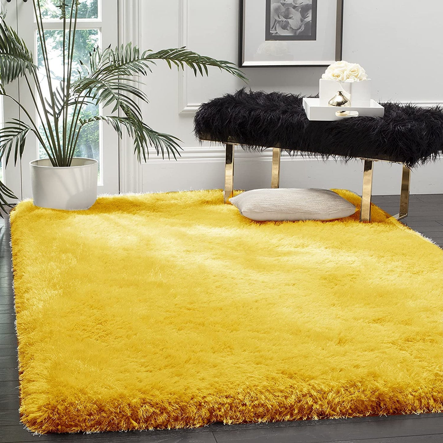 Solid Yellow Shaggy Carpet