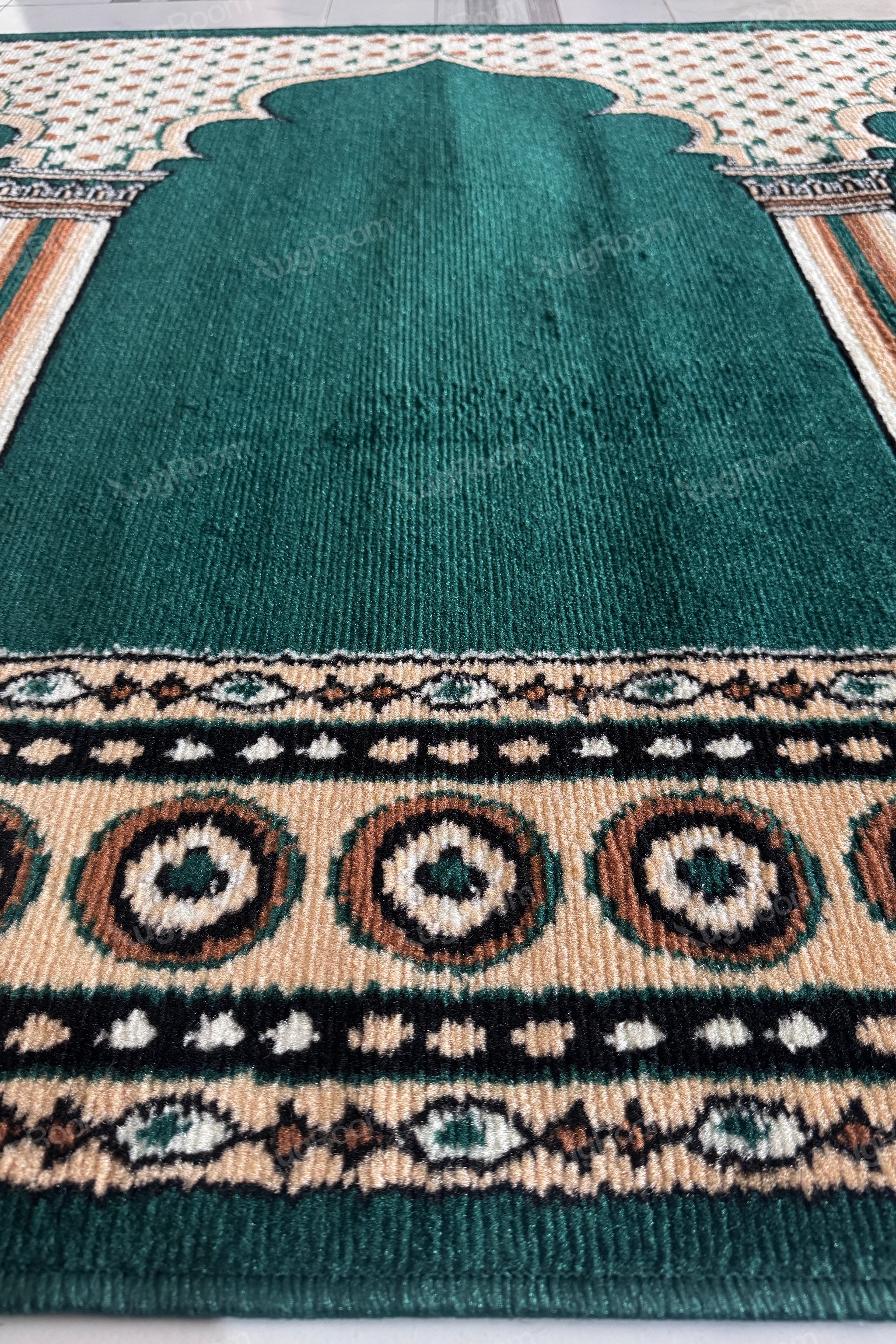 Green Pillar Janamaz Roll – Soft & Durable Prayer Carpet Mat for Mosque & Home