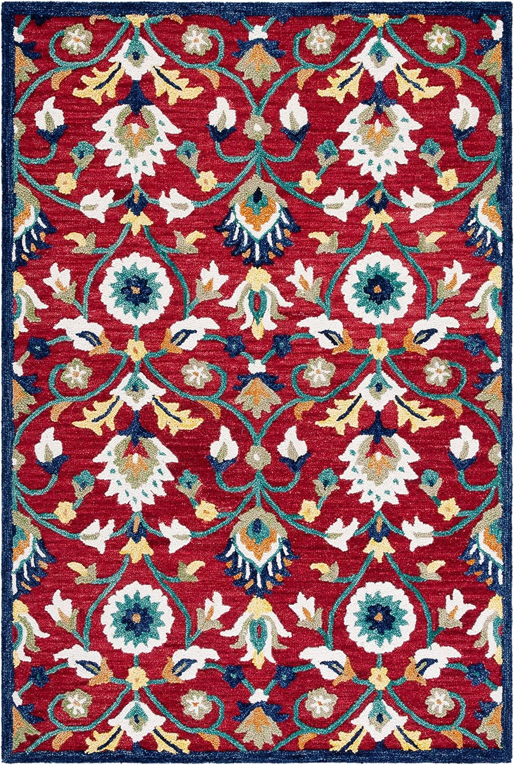 Midnight Flora Red2 woolen Hand Tufted Carpet