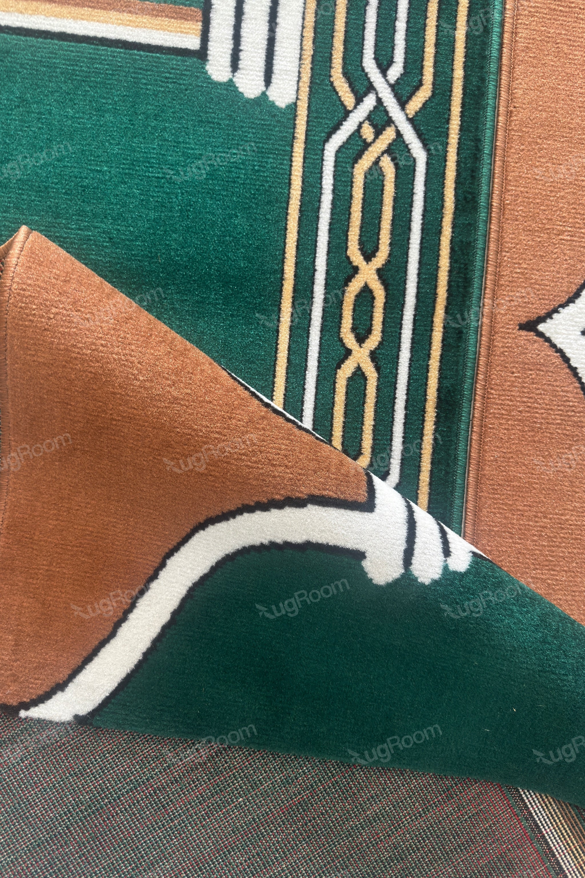 Green Brown Janamaz Roll – Soft & Durable Prayer Carpet Mat for Masjid & Home