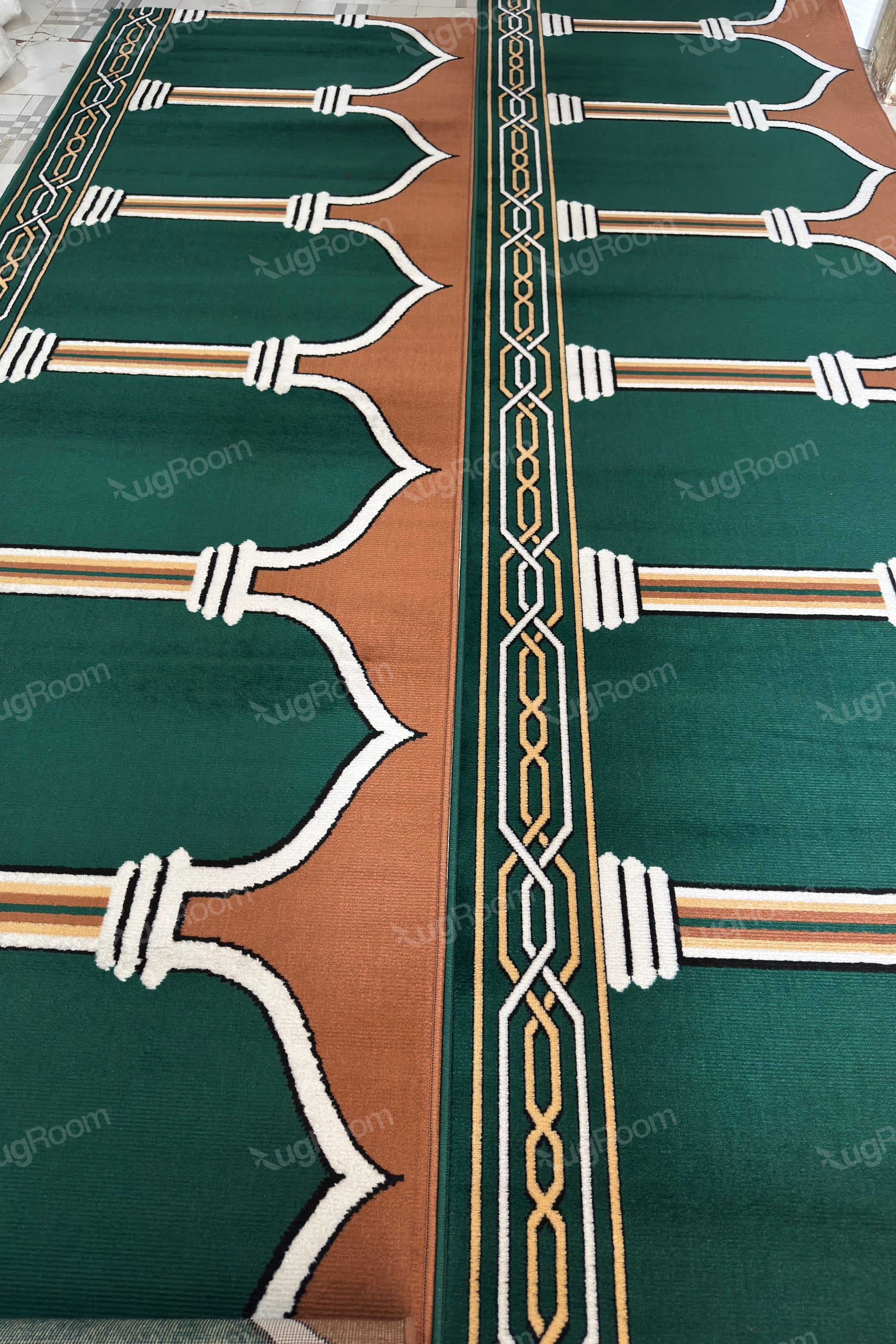 Green Brown Janamaz Roll – Soft & Durable Prayer Carpet Mat for Mosque & Home