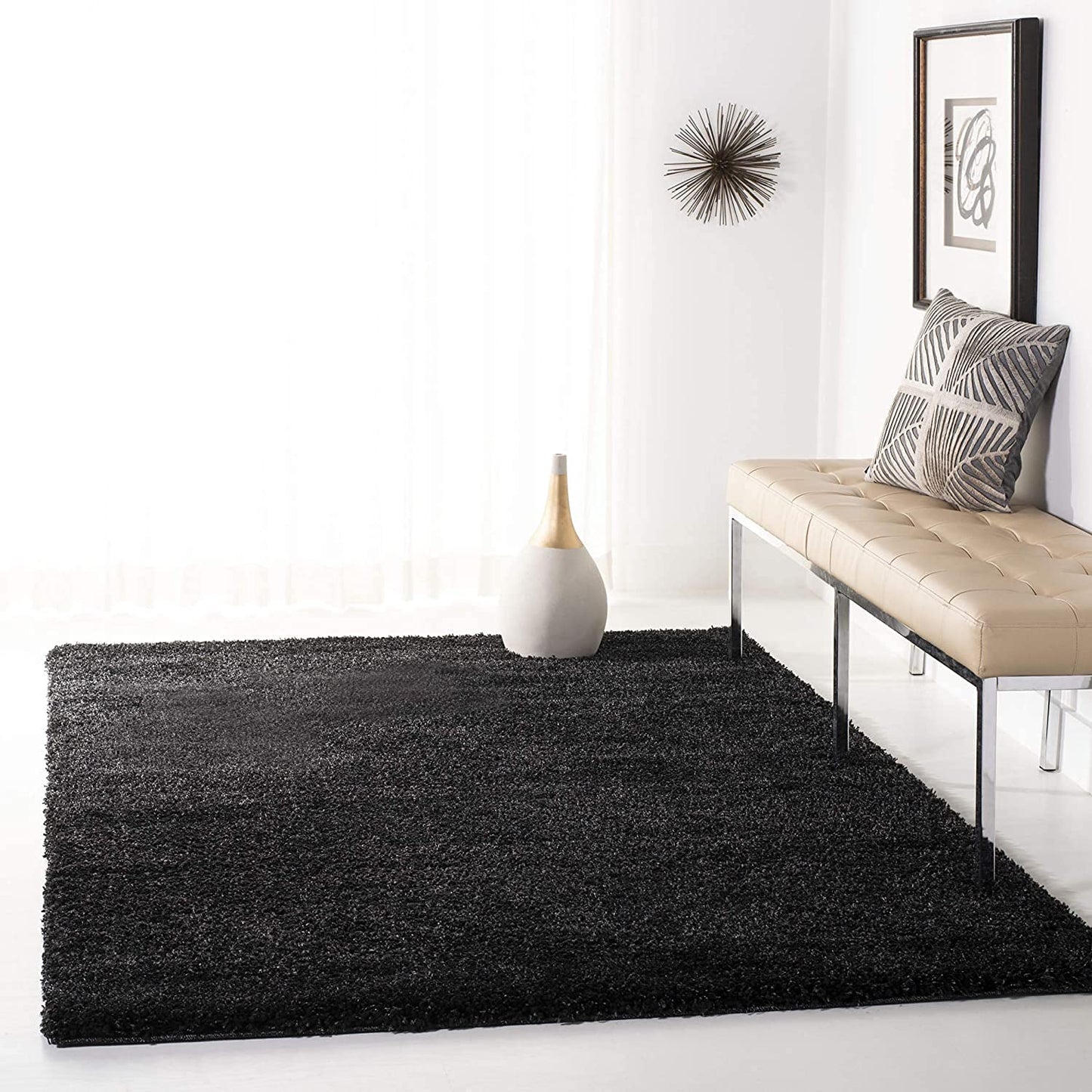 Solid Black Plain Area Rug / Carpet for home, living room, bedroom