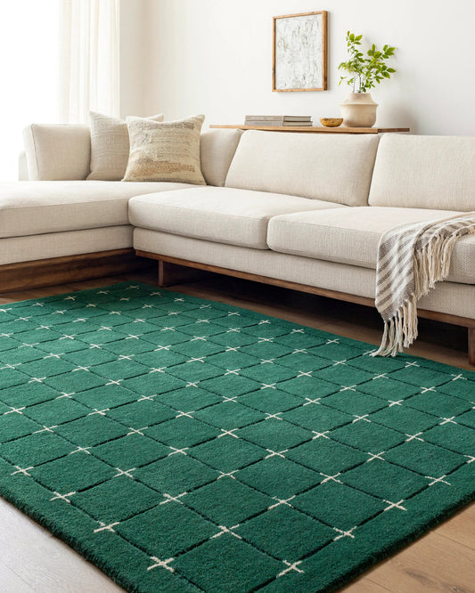 Green plus woolen Hand Tufted handmade Carpet