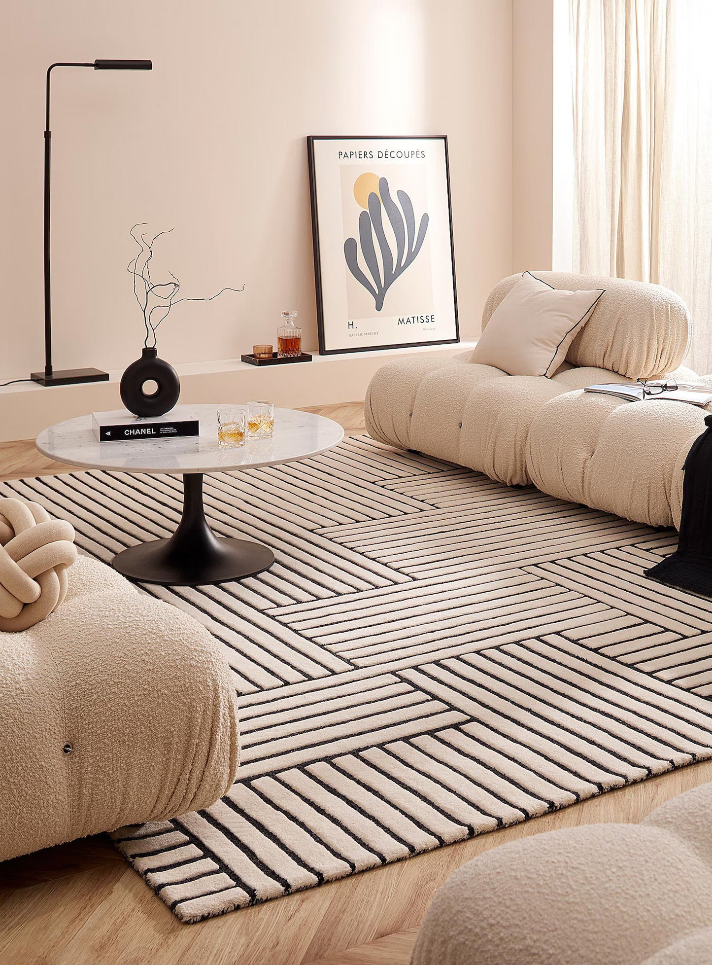 White and black lines Hand tufted carpets