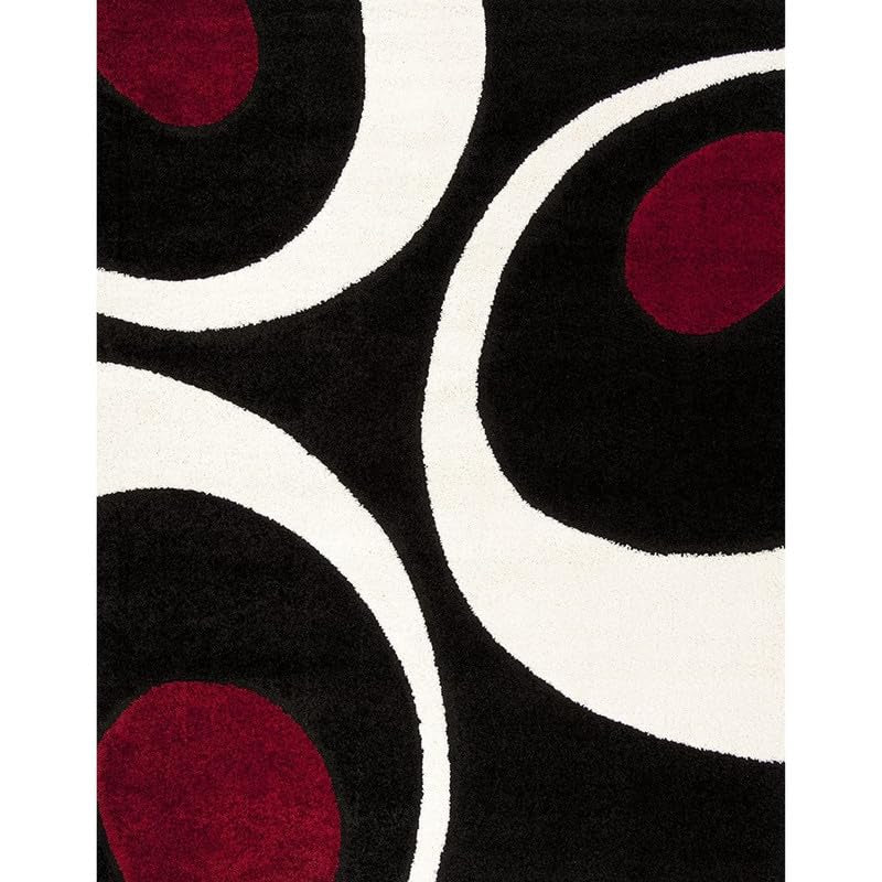 Black & Burgundy Curve Shaggy Carpet