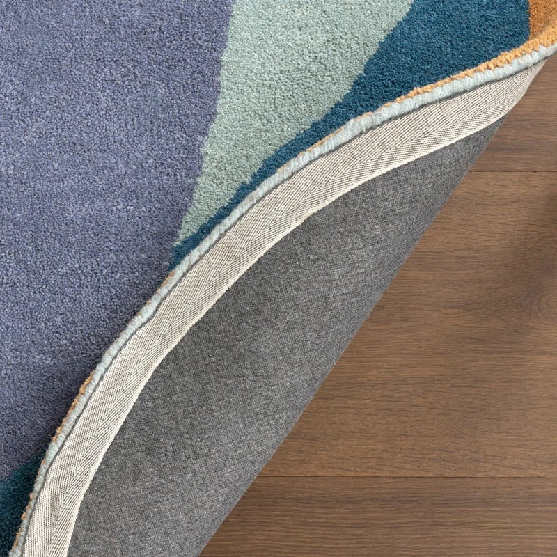 Pebble Form Blue Irregular Shaped Hand-Tufted Carpet