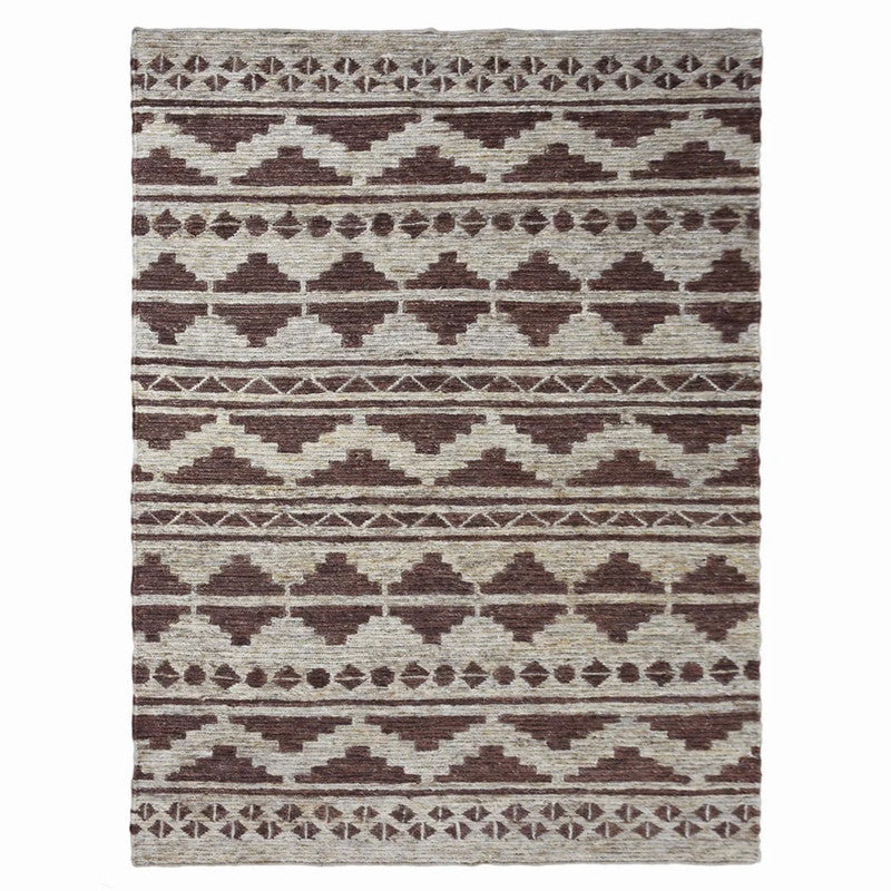 Mesa Ivory and Brown Geometric Hand-Knotted Jute Carpet