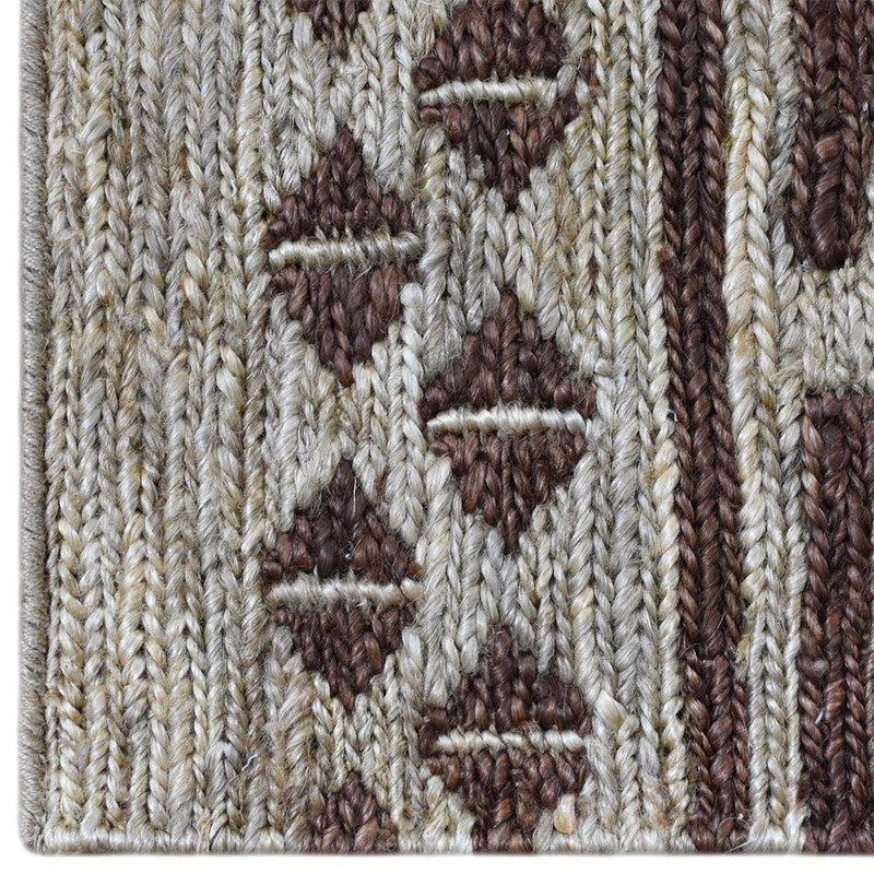 Mesa Ivory and Brown Geometric Hand-Knotted Jute Carpet