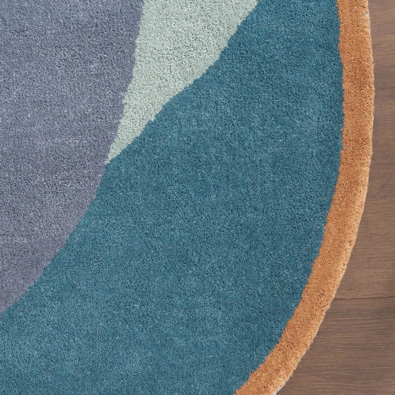 Pebble Form Blue Irregular Shaped Hand-Tufted Carpet