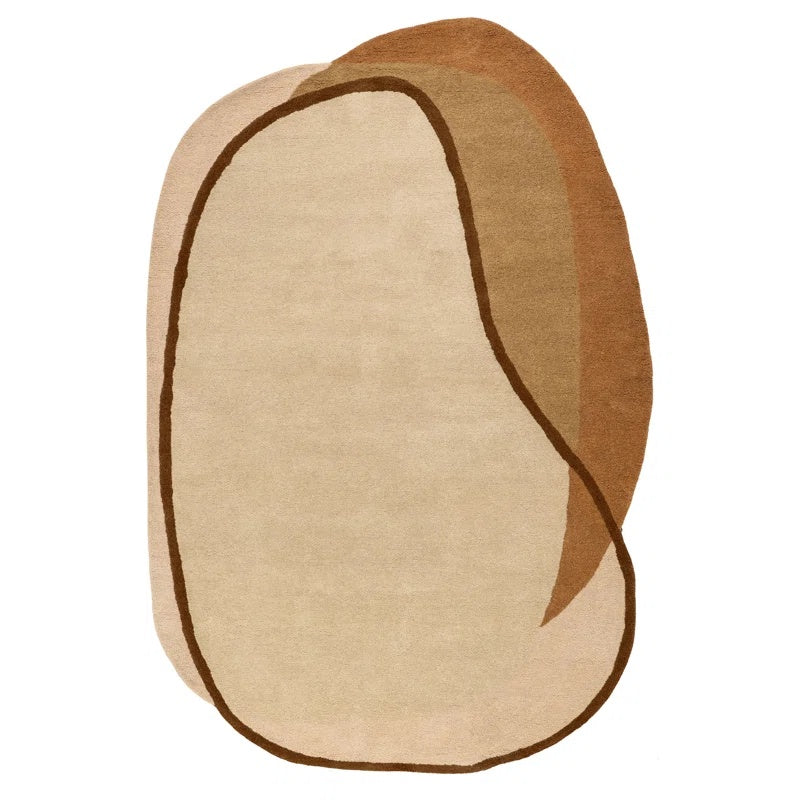Pebble Form Beige Irregular Shaped Hand-Tufted Carpet