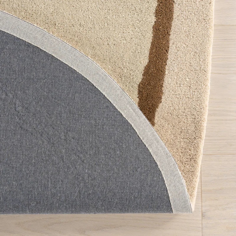Pebble Form Beige Irregular Shaped Hand-Tufted Carpet