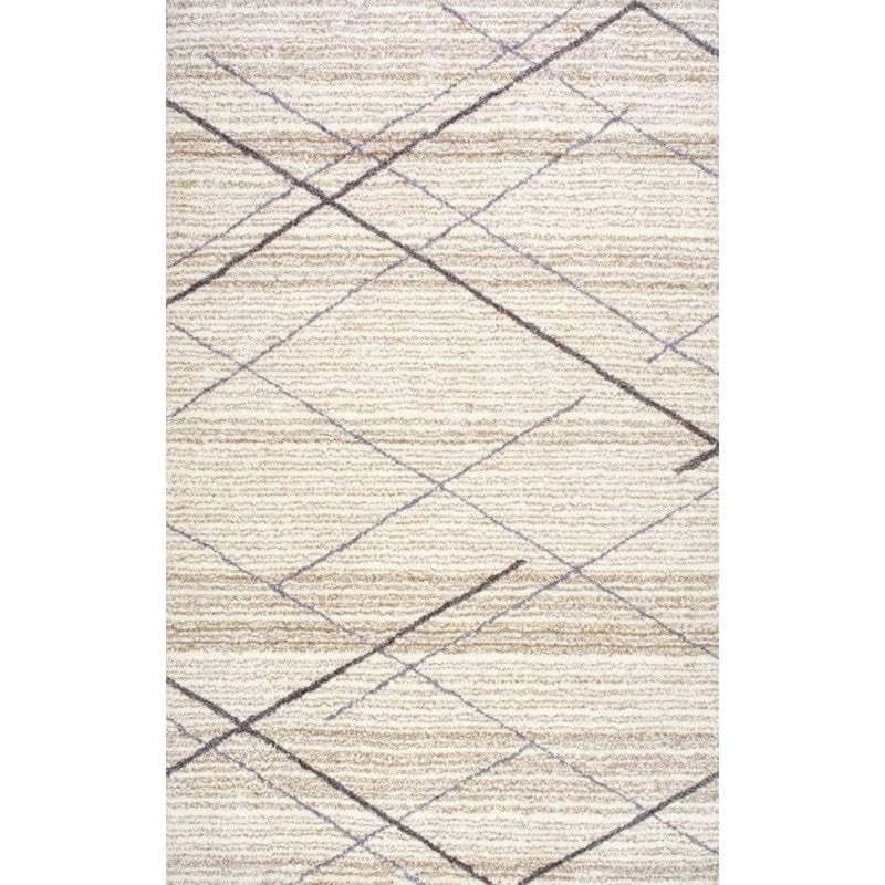 Cream & Grey Line Shaggy Carpet