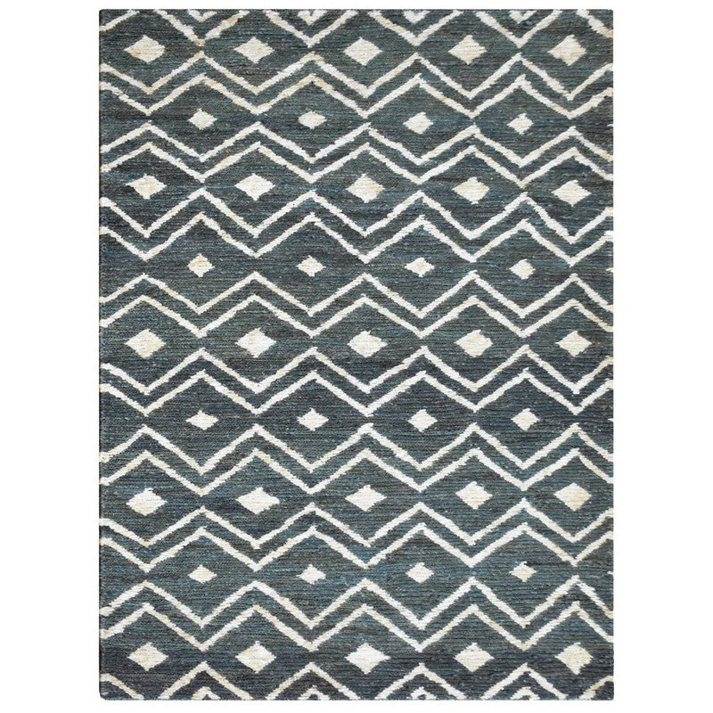 Ridgeline Slate Blue and Ivory Diamond Hand-Knotted Jute Carpet