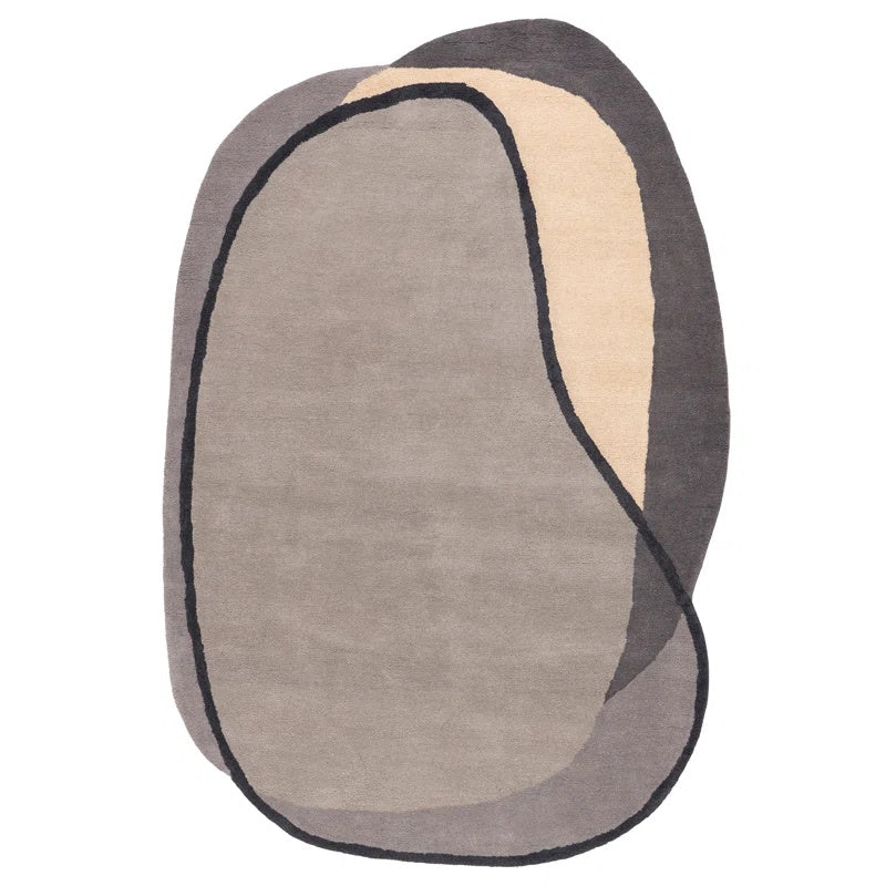 Pebble Form Grey Irregular Shaped Hand-Tufted Carpet