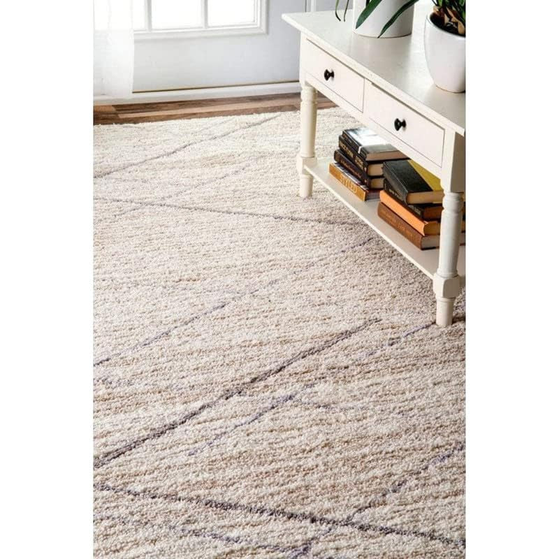 Cream & Grey Line Shaggy Carpet