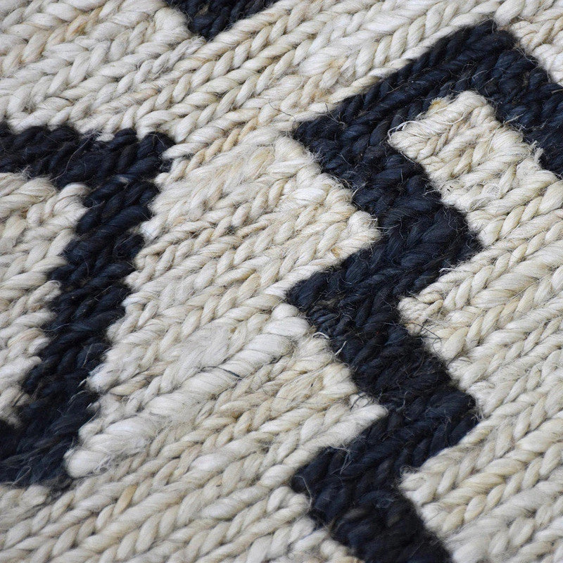 Stepwell Ivory and Ink Blue Geometric Hand-Knotted Jute Carpet