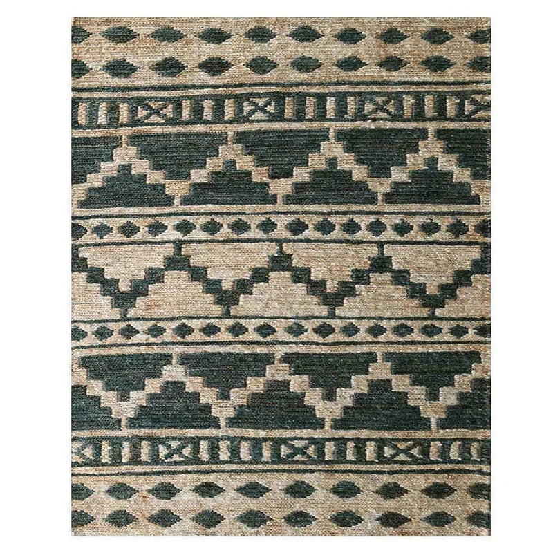 Cascade Natural and Deep Teal Banded Hand-Knotted Jute Carpet