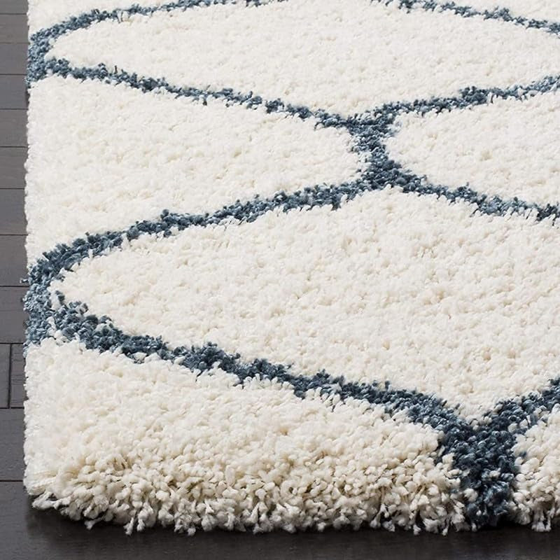 Ivory & Teal Lattice Shaggy Carpet