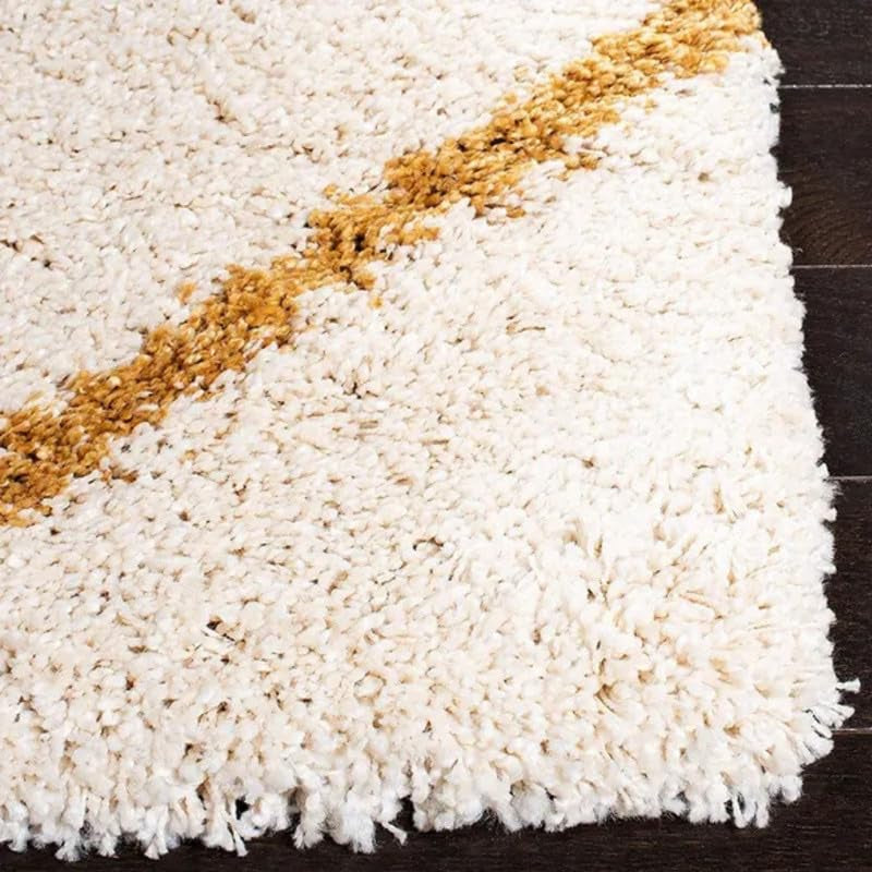 Ivory & Gold Grid Shaggy Carpet