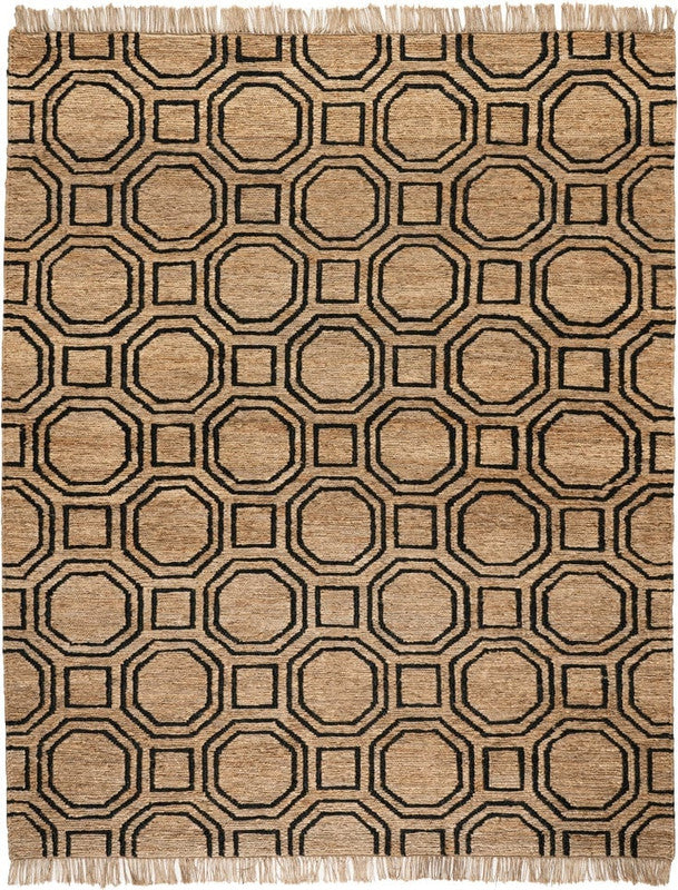 Atrium Natural and Black Octagon Hand-Knotted Jute Carpet
