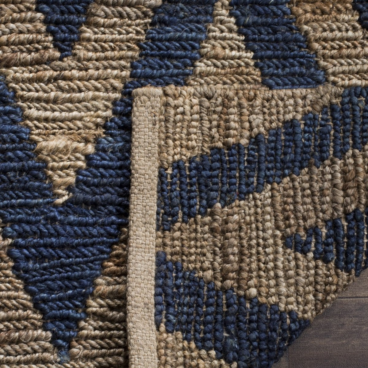 Pulse Natural and Navy Chevron Hand-Knotted Jute Carpet
