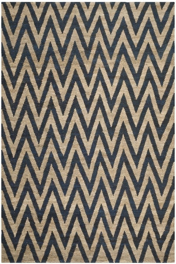 Pulse Natural and Navy Chevron Hand-Knotted Jute Carpet