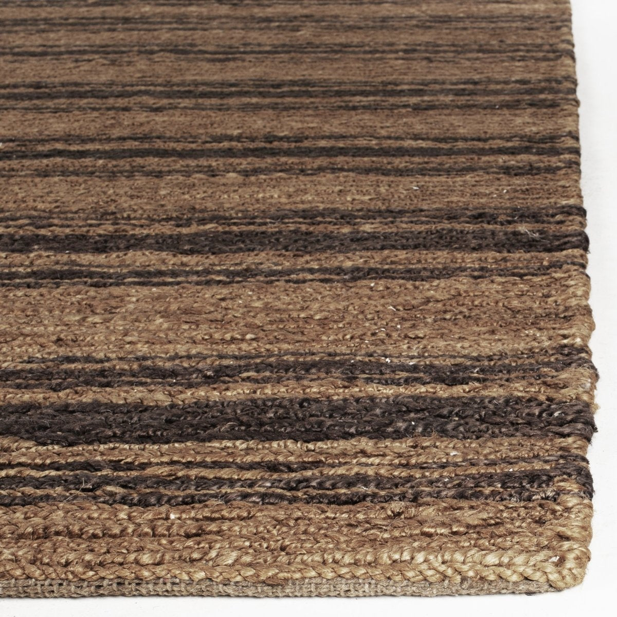 Furrow Brown and Charcoal Striped Hand-Knotted Jute Carpet