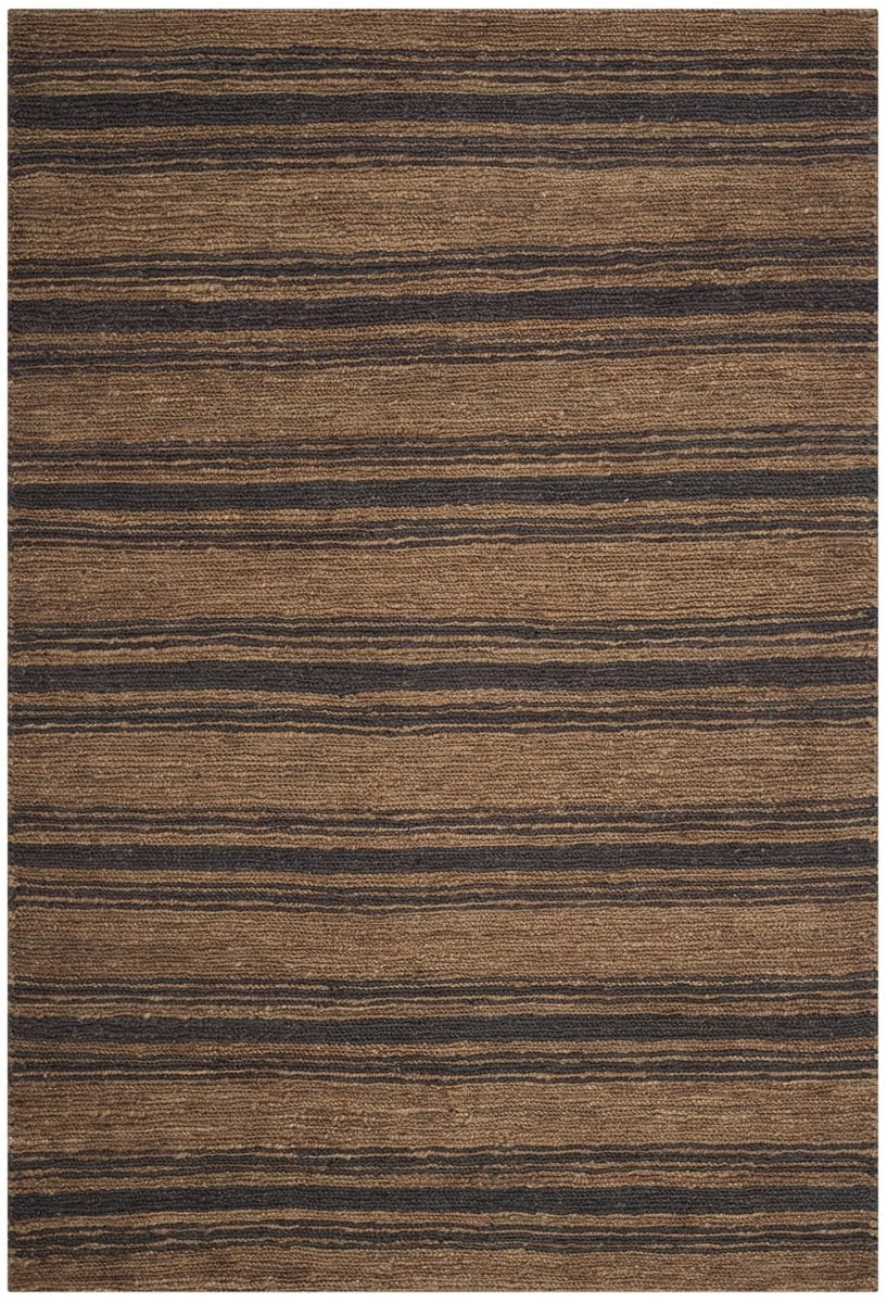 Furrow Brown and Charcoal Striped Hand-Knotted Jute Carpet