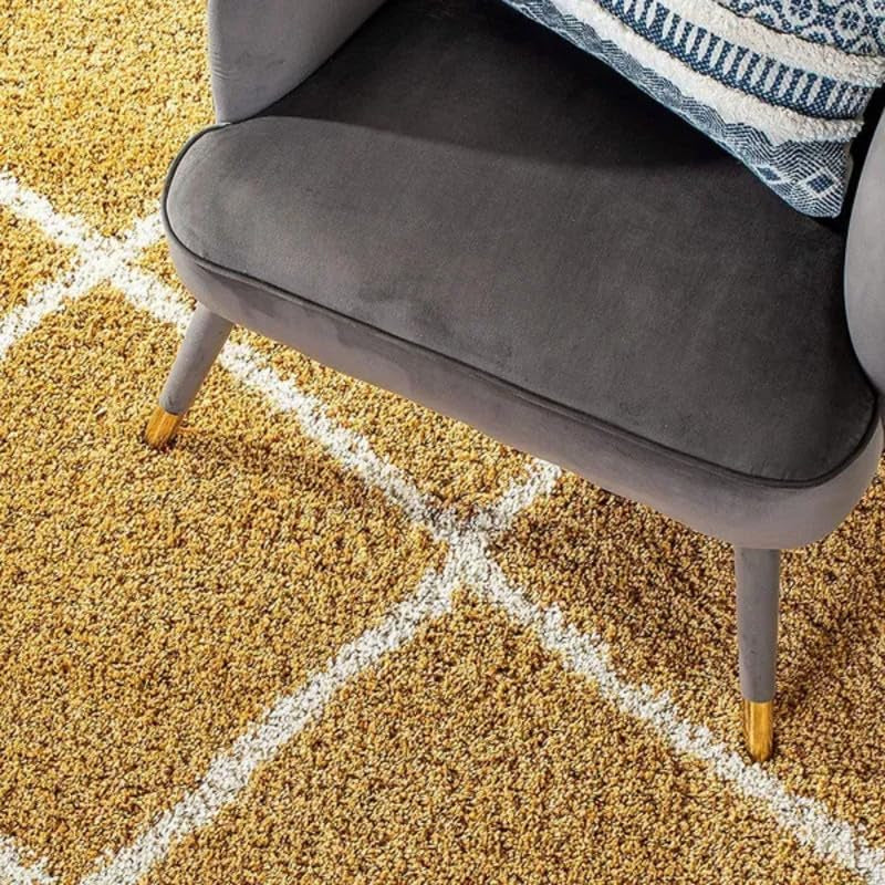 Gold & White Grid Shaggy Carpet