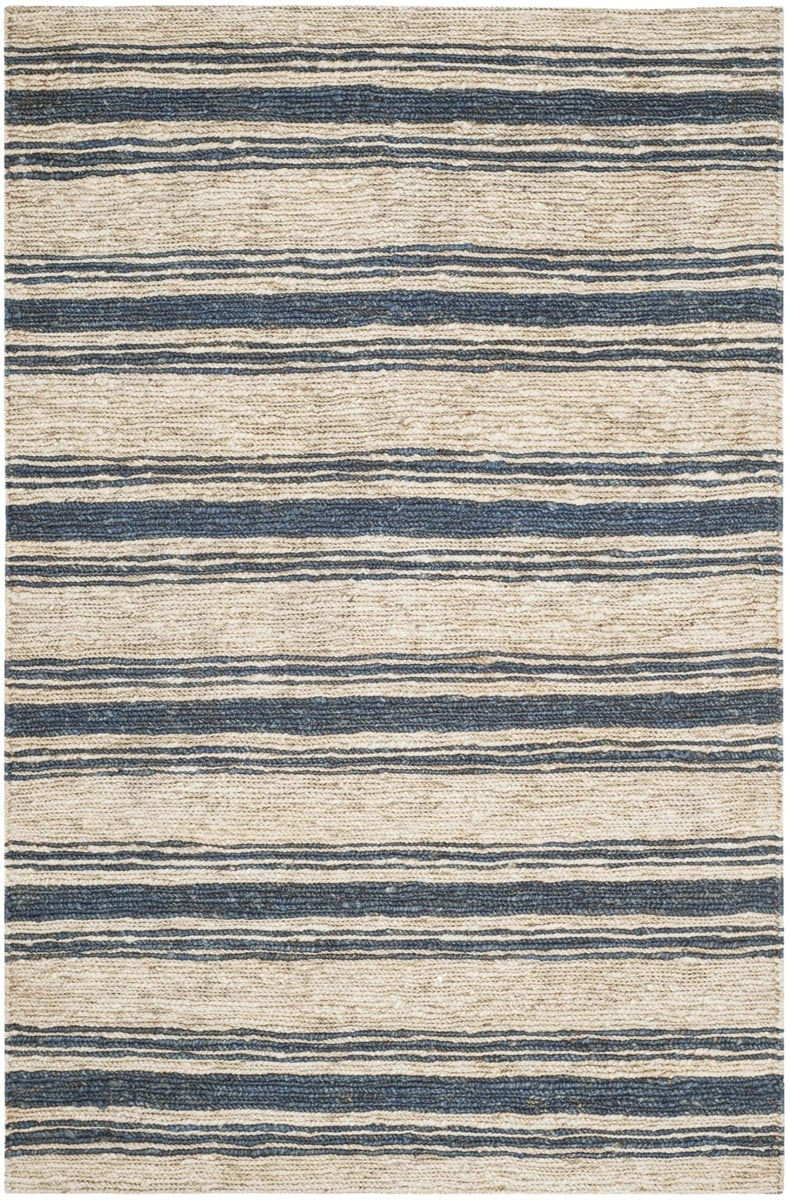Harbour Natural and Denim Blue Striped Hand-Knotted Jute Carpet