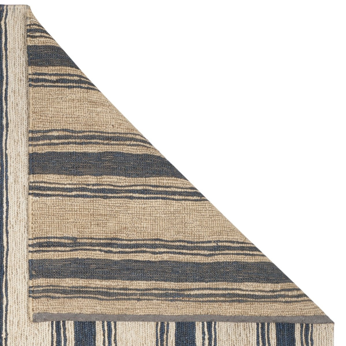Harbour Natural and Denim Blue Striped Hand-Knotted Jute Carpet