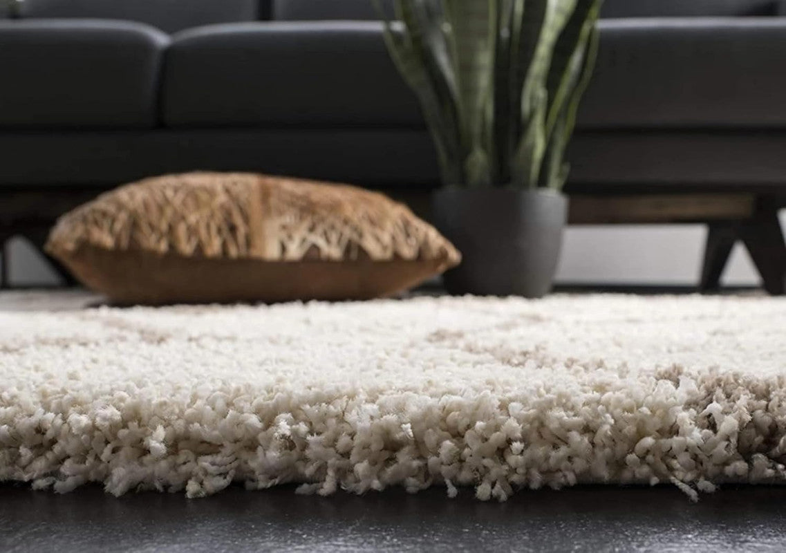 Cream Diamond Lattice Shaggy Carpet