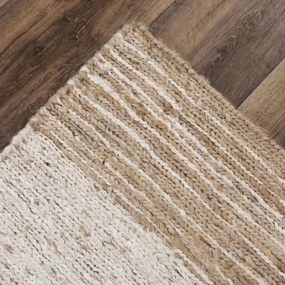 Shoreline Ivory and Natural Striped Hand-Knotted Jute Carpet