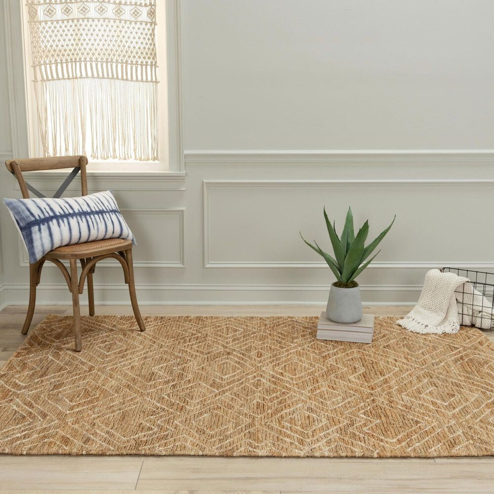 Echo Natural and Ivory Diamond Hand-Knotted Jute Carpet