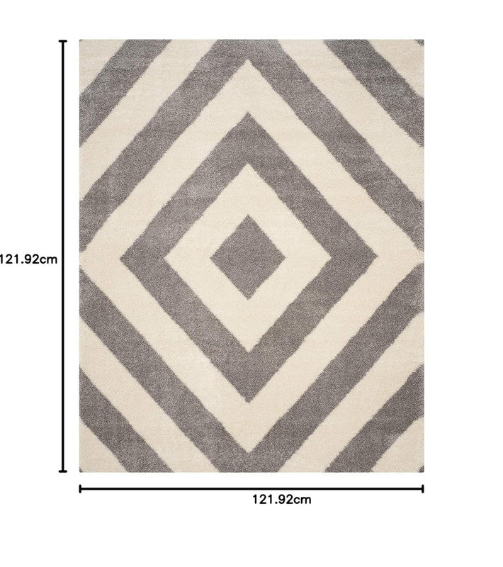 Grey & Ivory Diamond Pattern Shaggy Carpet