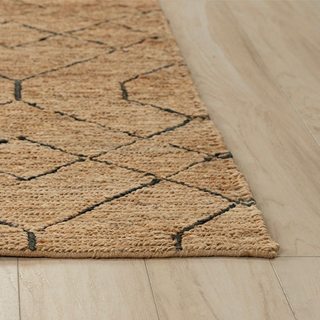 Lantern Natural and Black Geometric Hand-Knotted Jute Carpet