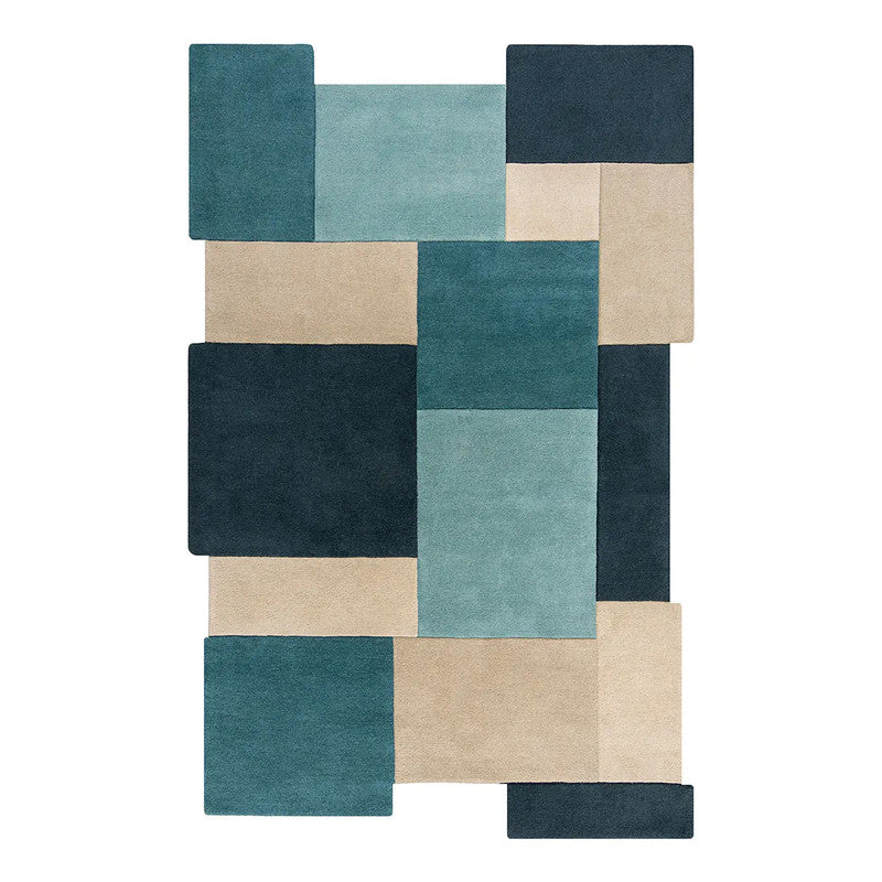 Blocksyn Hand-Tufted Wool Blue & Beige Handmade Carpet