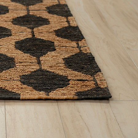 Obsidian Black and Natural Hexagon Hand-Knotted Jute Carpet