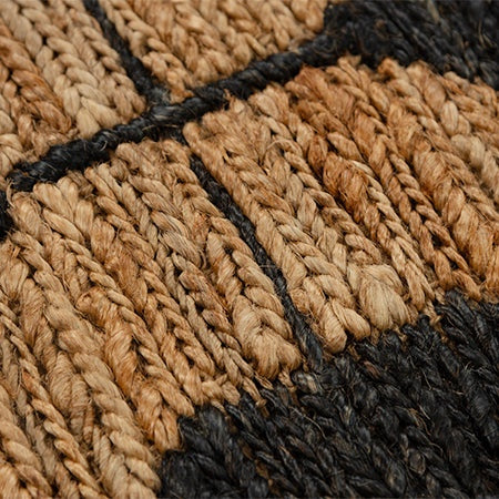 Obsidian Black and Natural Hexagon Hand-Knotted Jute Carpet