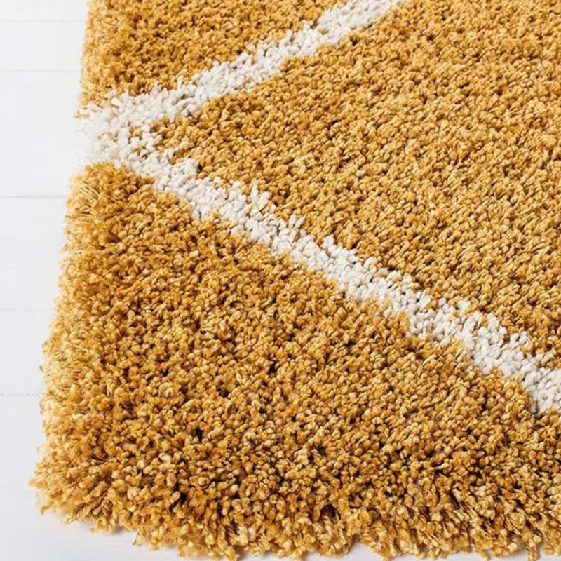 Gold & White Grid Shaggy Carpet