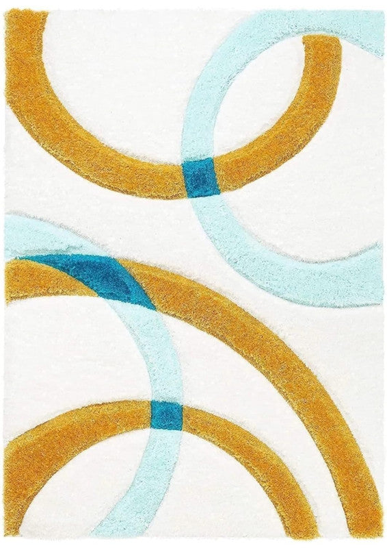 White Aqua Gold Swirl Shaggy Carpet