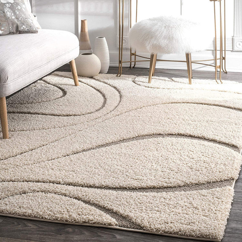 Ivory Wave Textured Shaggy Carpet