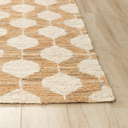 Alabaster Ivory and Natural Hexagon Hand-Knotted Jute Carpet
