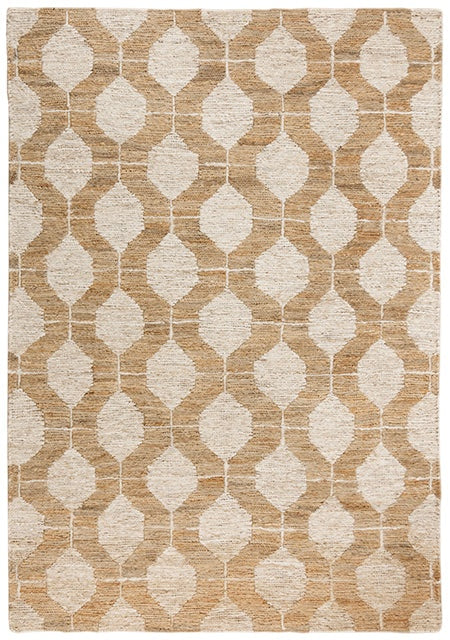 Alabaster Ivory and Natural Hexagon Hand-Knotted Jute Carpet