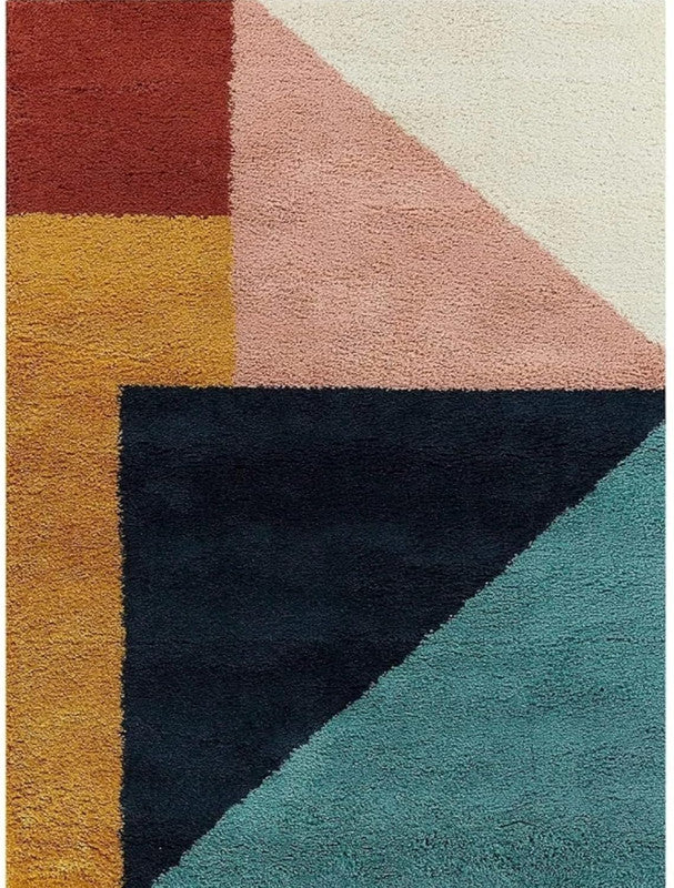 Navy & Mustard Geometric Block Shaggy Carpet