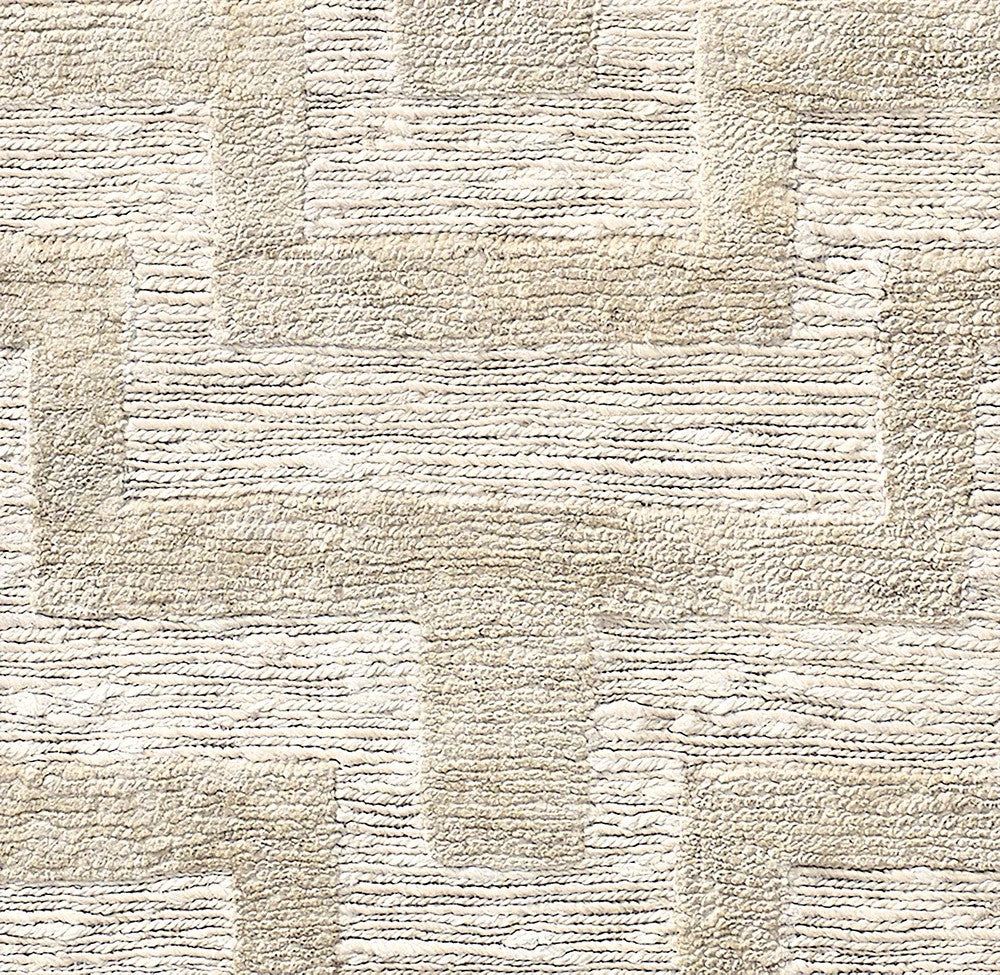 Labyrinth Ivory Tone-on-Tone Geometric Hand-Knotted Jute Carpet