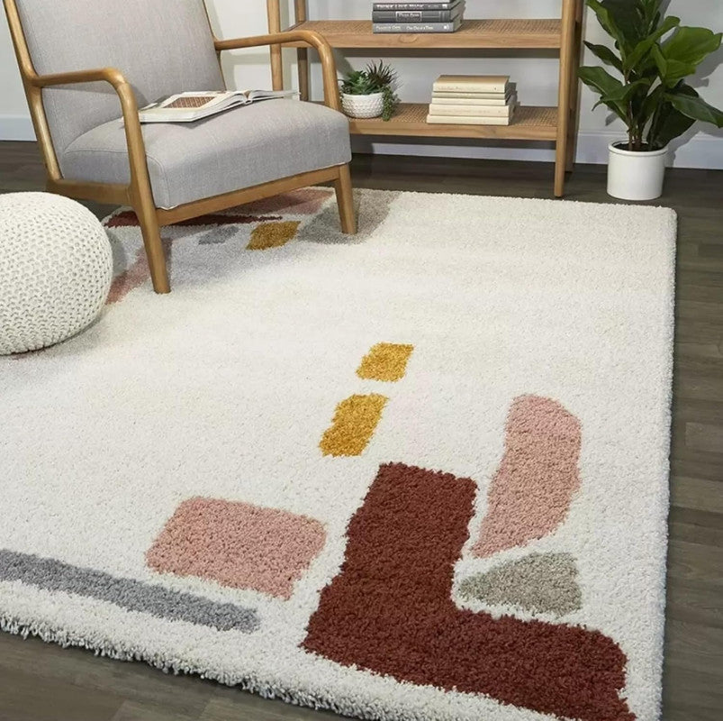 Ivory Abstract Multicolor Shaggy Carpet