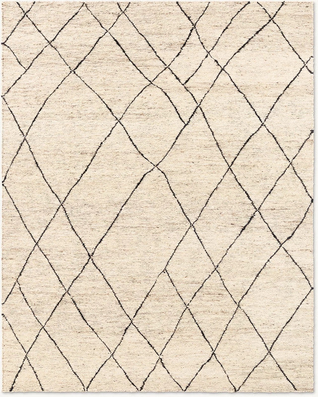 Quill Ivory and Black Trellis Hand-Knotted Jute Carpet