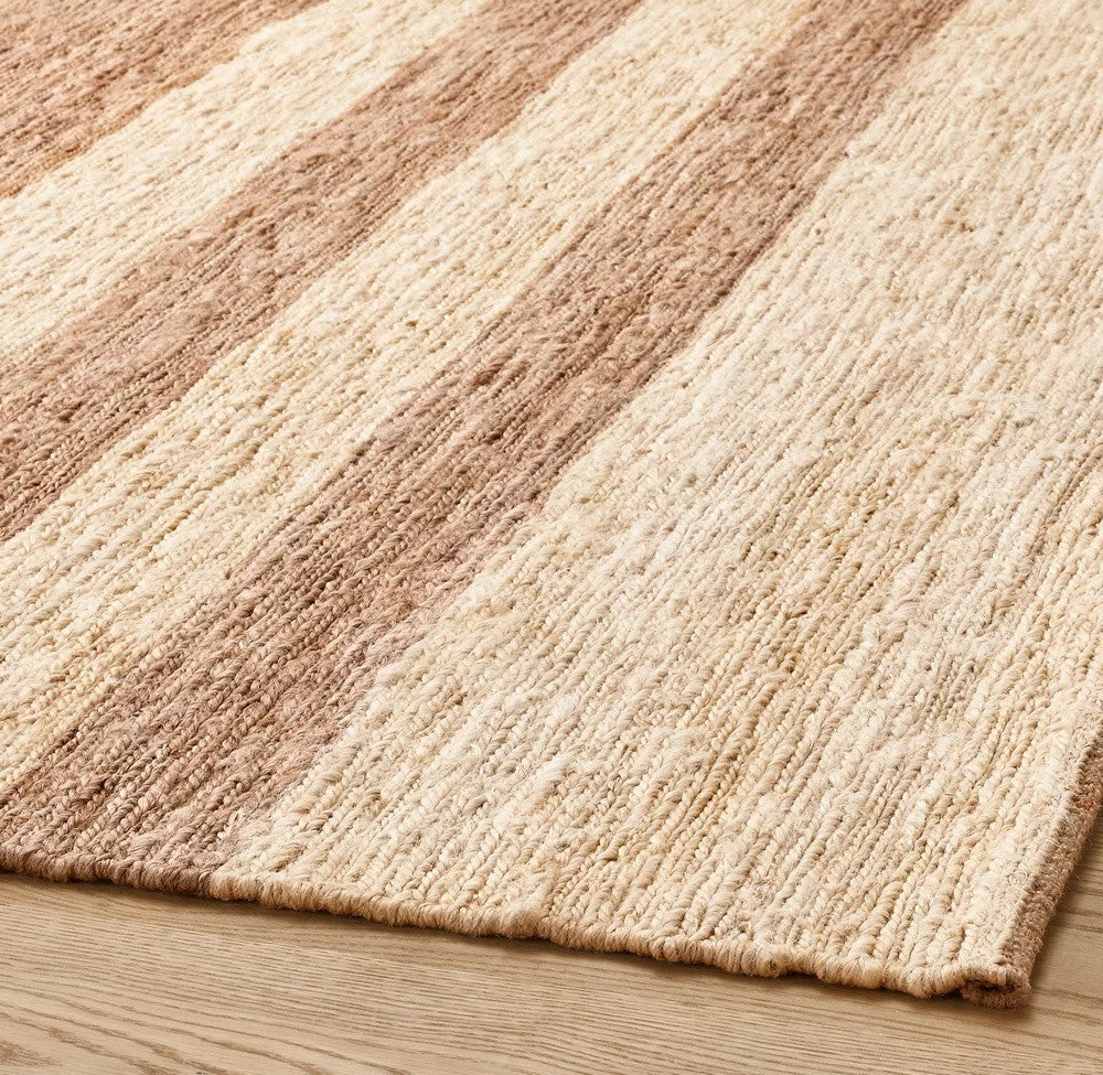 Saddle Mocha Brown and Ivory Striped Hand-Knotted Jute Carpet