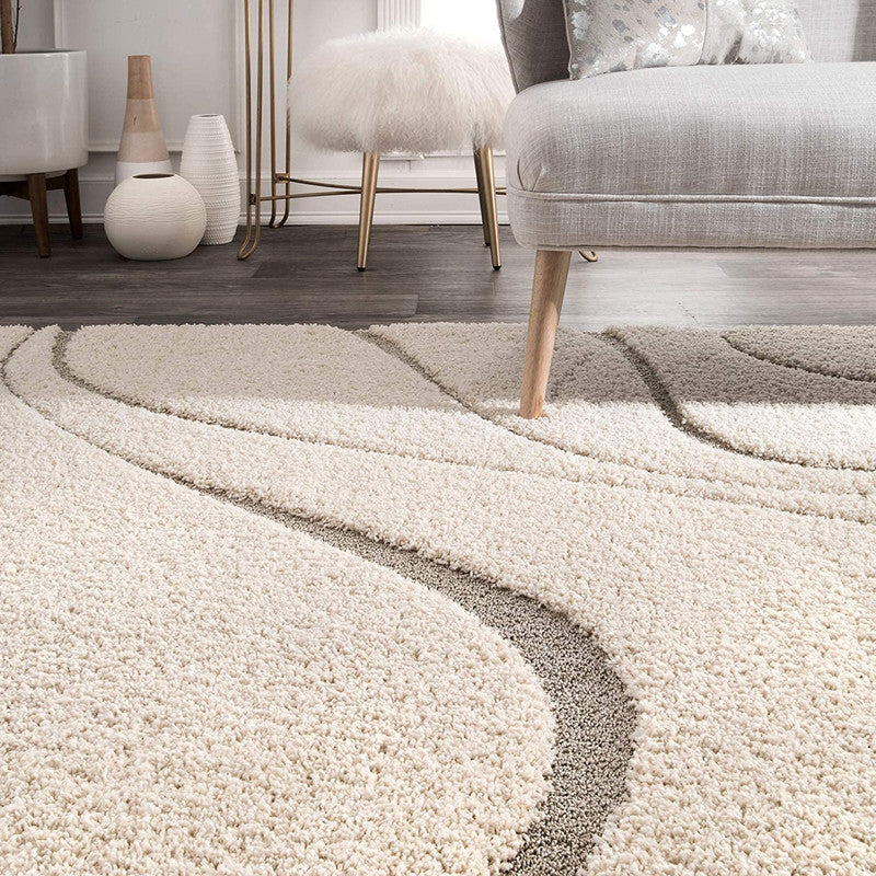 Ivory Wave Textured Shaggy Carpet
